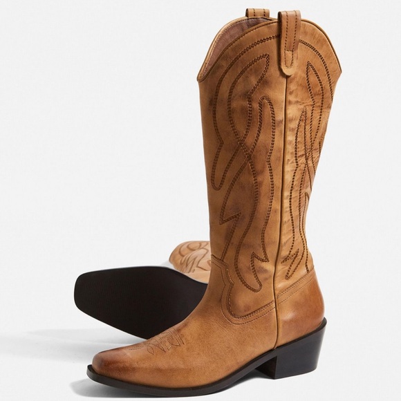 Urban Outfitters Brown Leather Cowboy Western Pull On Boots size 9 - Picture 3 of 7